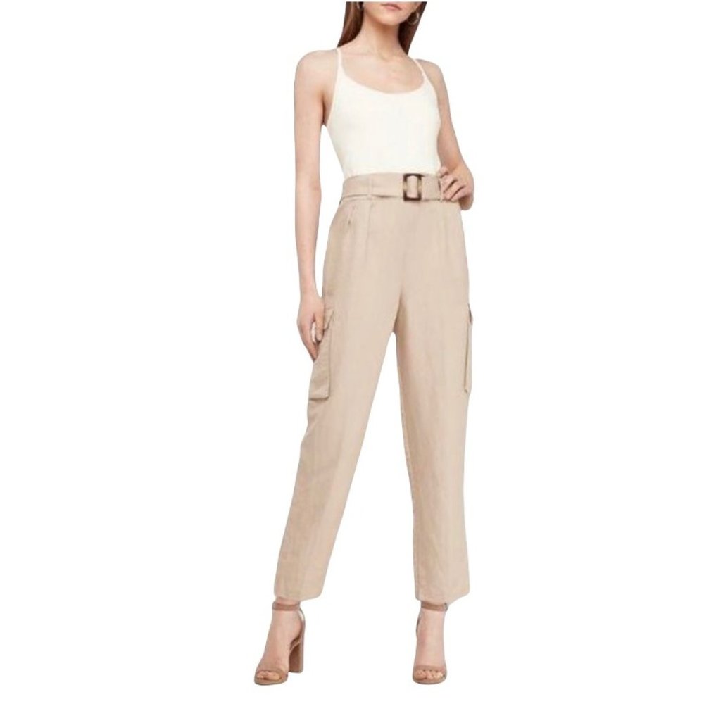Express Belted Linen-Blend Utility Jumpsuit Medium NWT